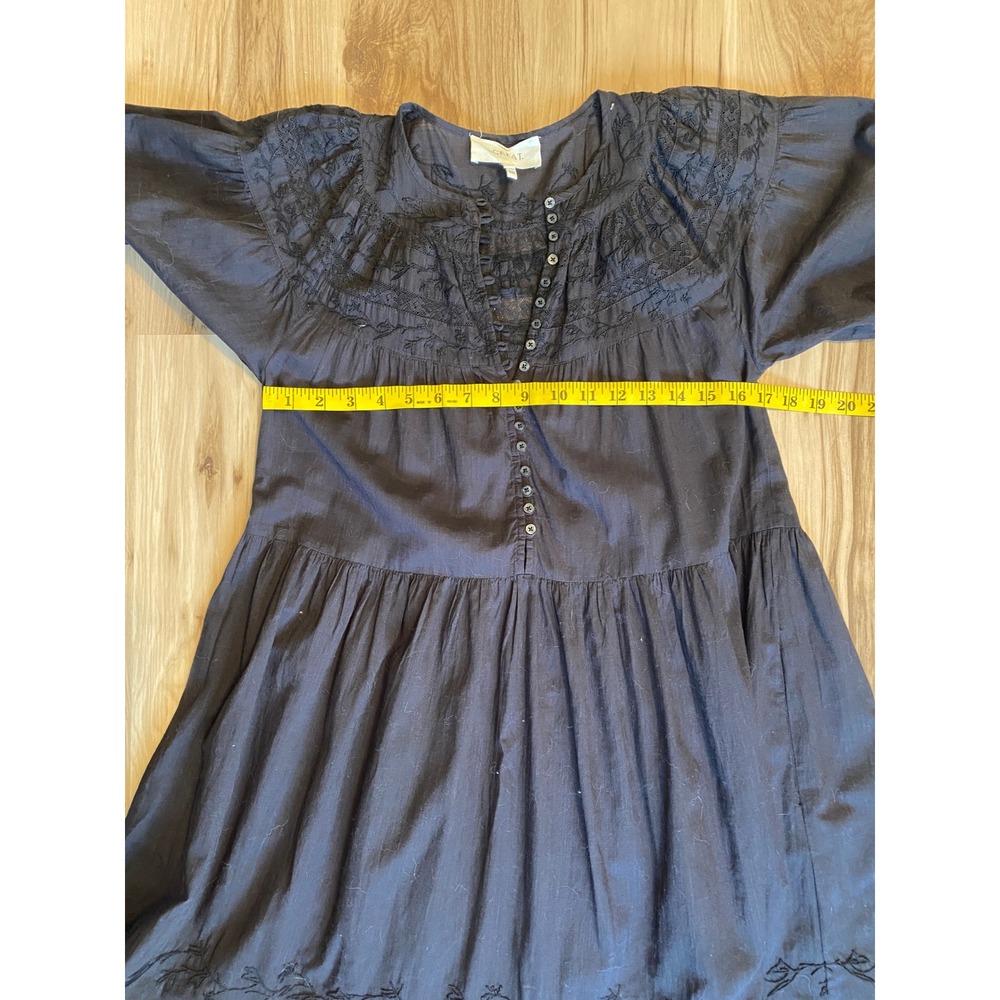 The GREAT. Black Cotton Embroidered Tiered Maxi Dress Puff Sleeve Boho Size 1 Sm - Picture 3 of 8